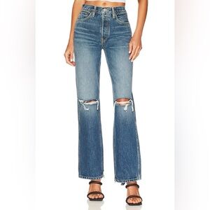RE/DONE Women's 90s High Rise Loose Fit Straight Leg Jeans 26 Destroyed Mar
